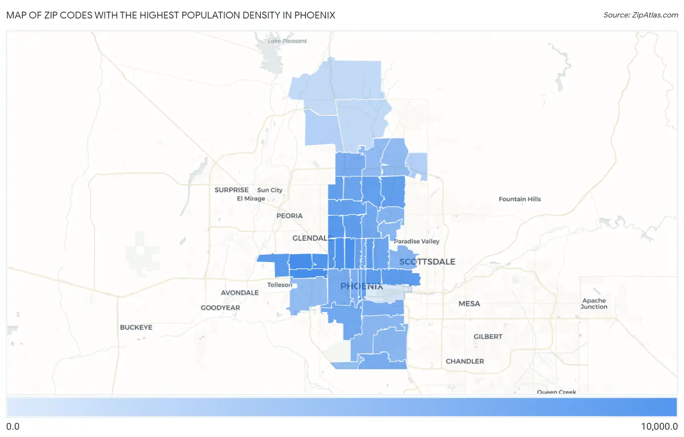 Zip Codes with the Highest Population Density in Phoenix Map