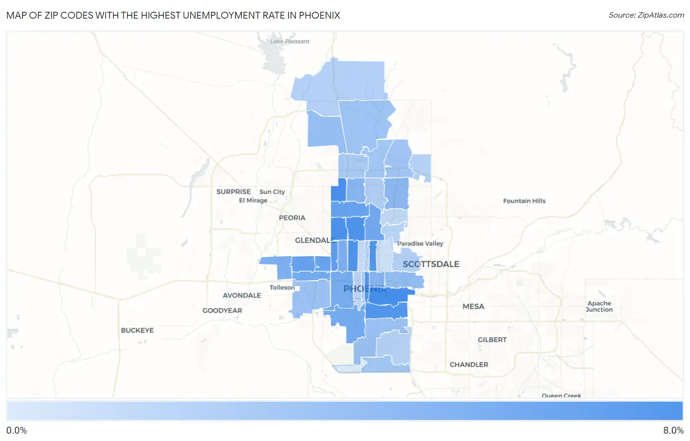 Zip Codes with the Highest Unemployment Rate in Phoenix Map