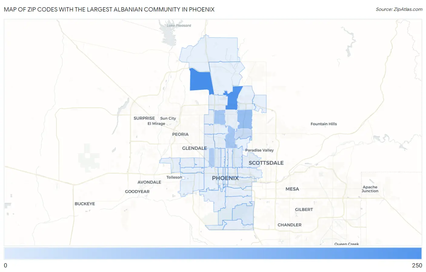 Zip Codes with the Largest Albanian Community in Phoenix Map