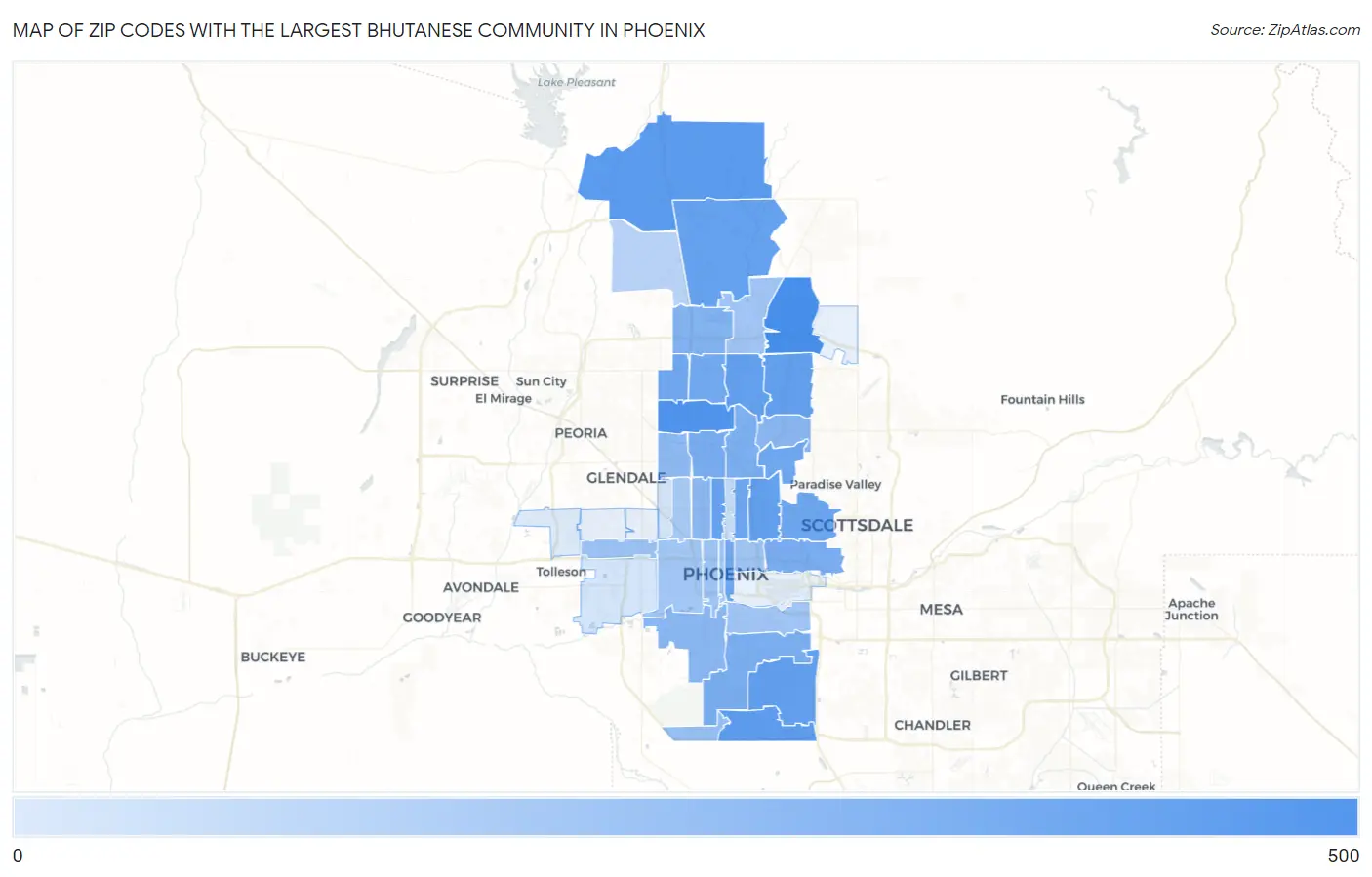 Zip Codes with the Largest Bhutanese Community in Phoenix Map