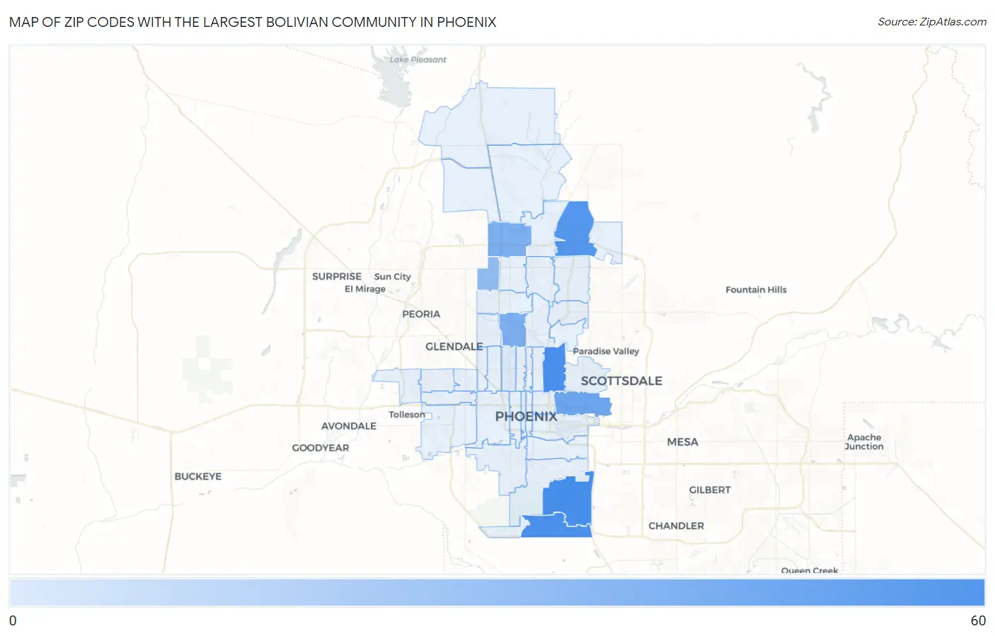 Zip Codes with the Largest Bolivian Community in Phoenix Map