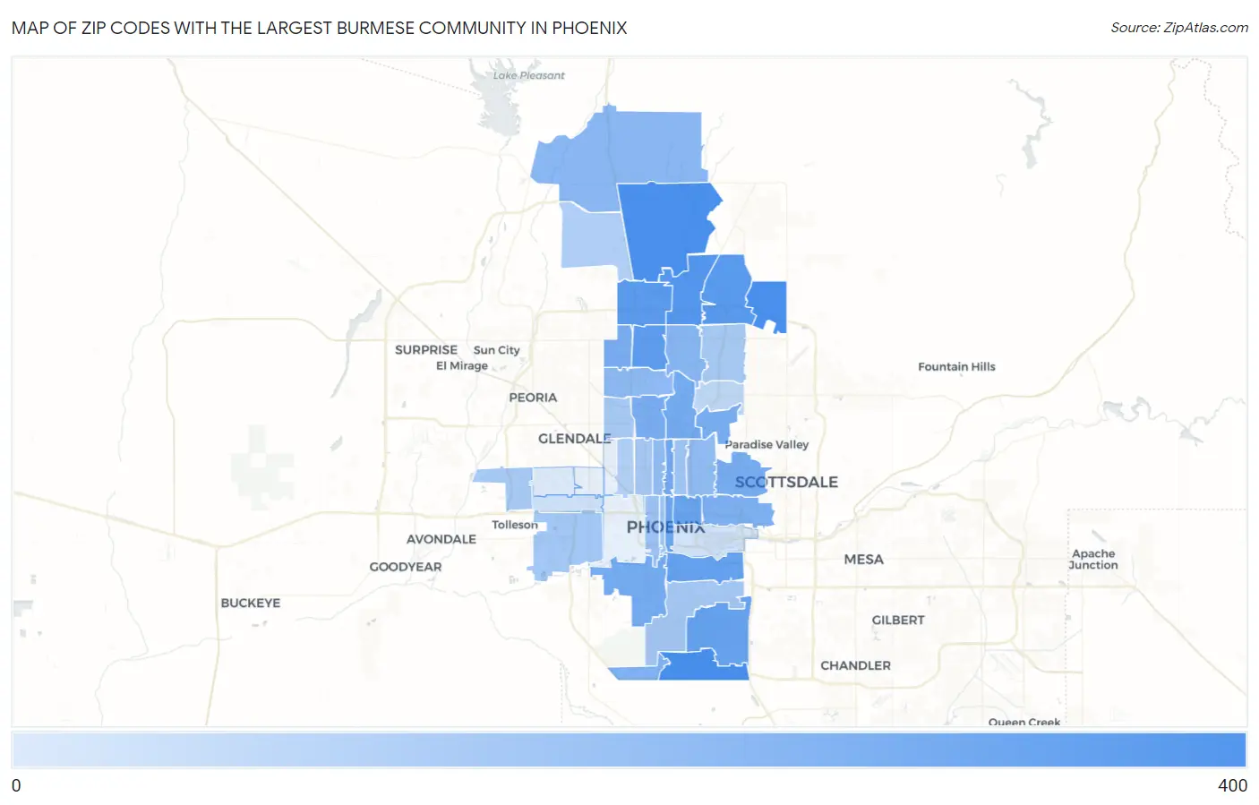 Zip Codes with the Largest Burmese Community in Phoenix Map