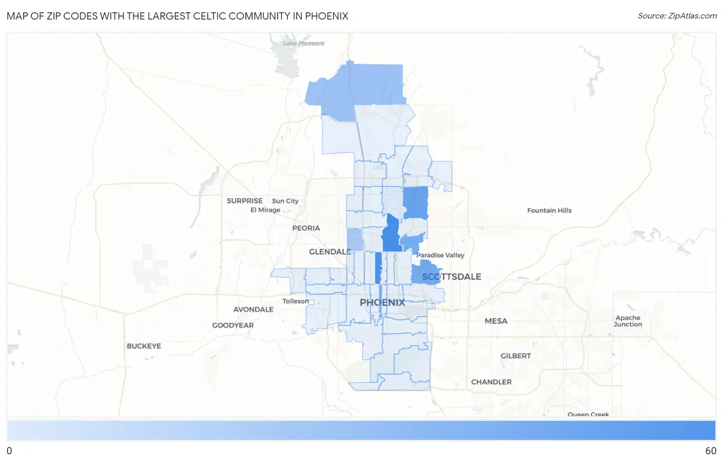 Zip Codes with the Largest Celtic Community in Phoenix Map
