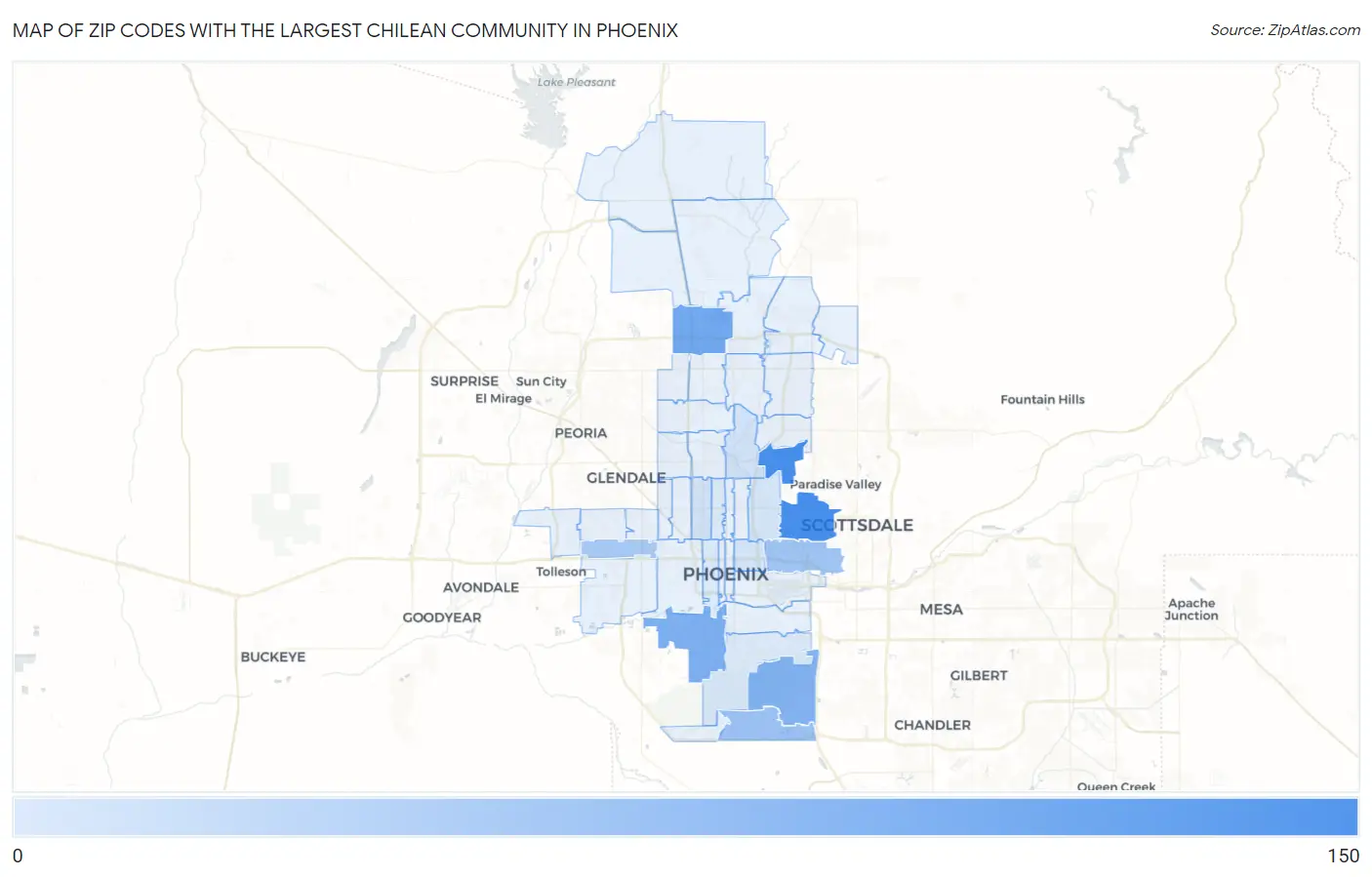 Zip Codes with the Largest Chilean Community in Phoenix Map