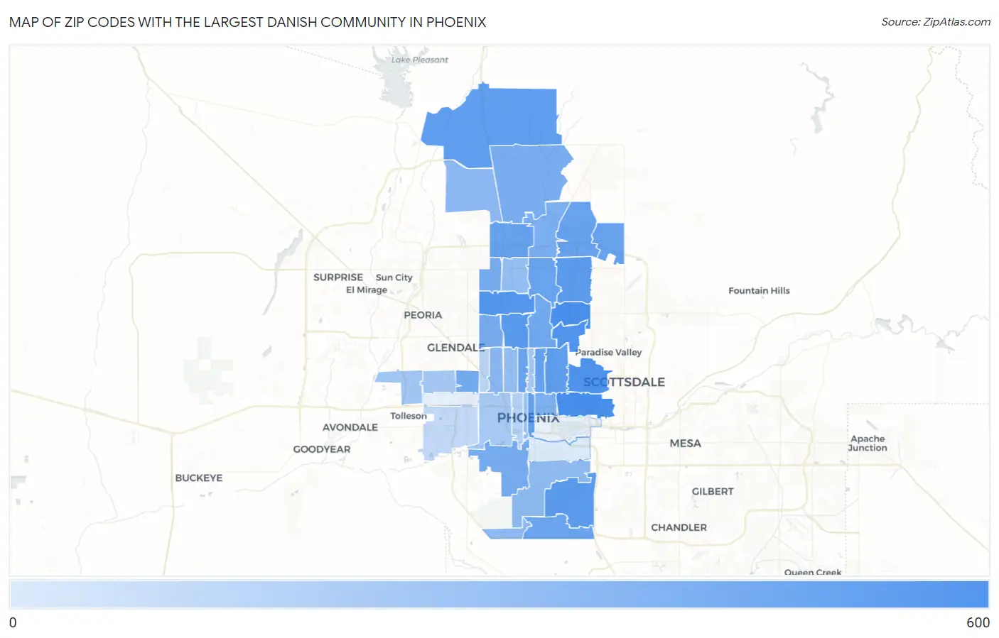 Zip Codes with the Largest Danish Community in Phoenix Map