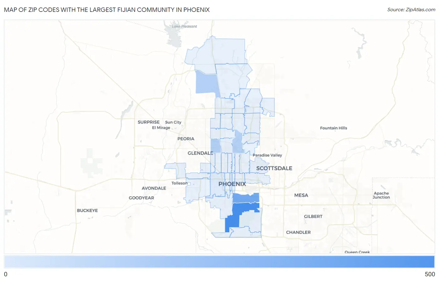 Zip Codes with the Largest Fijian Community in Phoenix Map