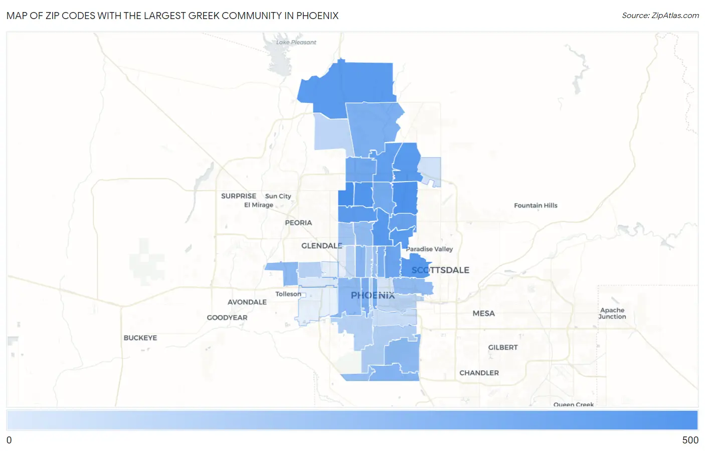 Zip Codes with the Largest Greek Community in Phoenix Map