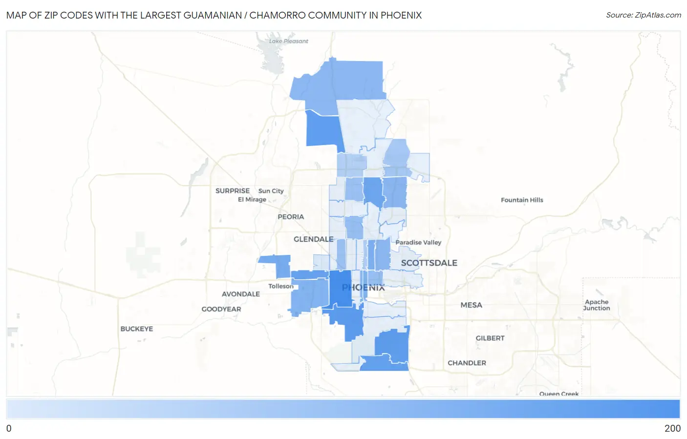 Zip Codes with the Largest Guamanian / Chamorro Community in Phoenix Map