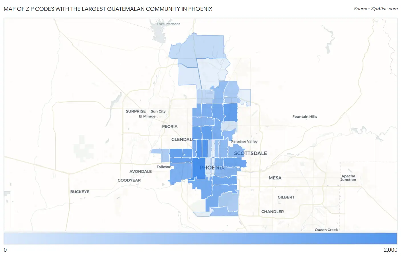 Zip Codes with the Largest Guatemalan Community in Phoenix Map