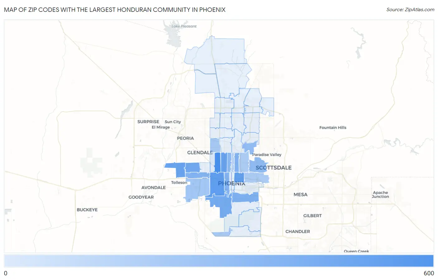 Zip Codes with the Largest Honduran Community in Phoenix Map