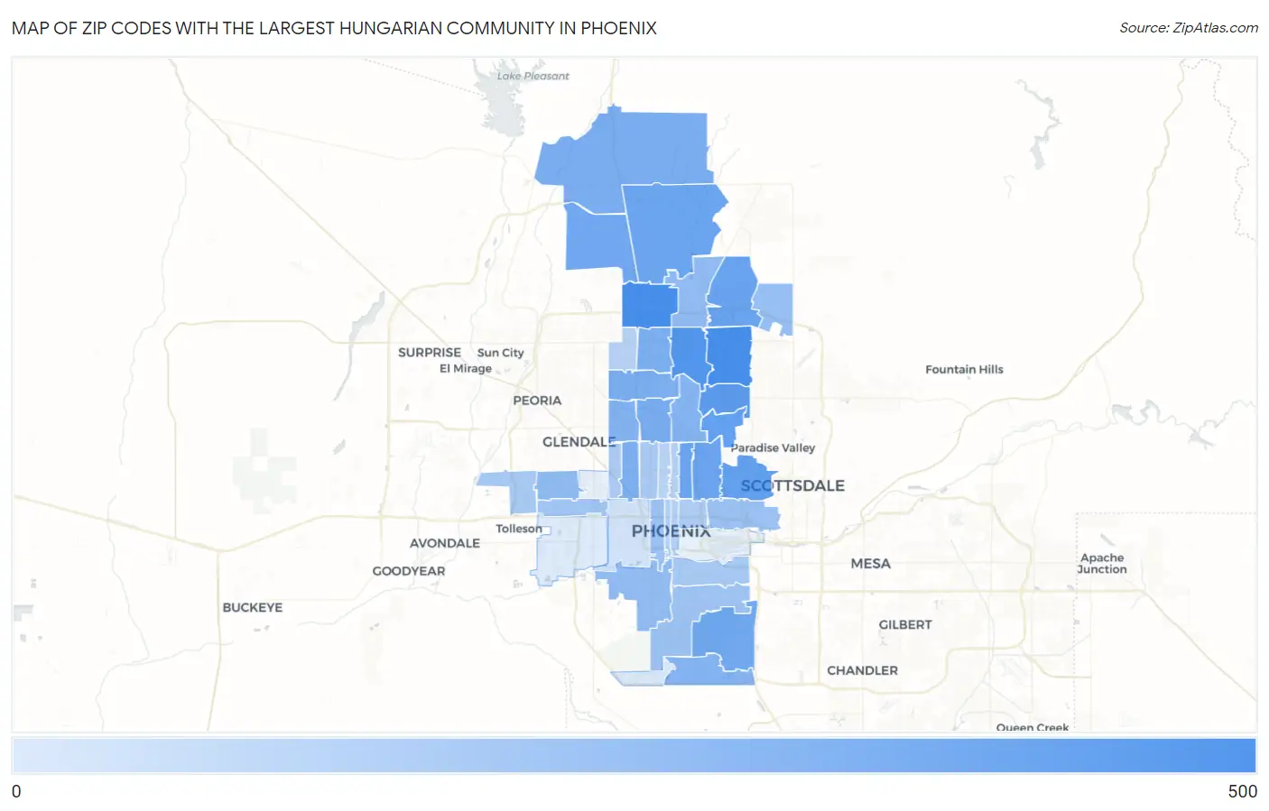 Zip Codes with the Largest Hungarian Community in Phoenix Map