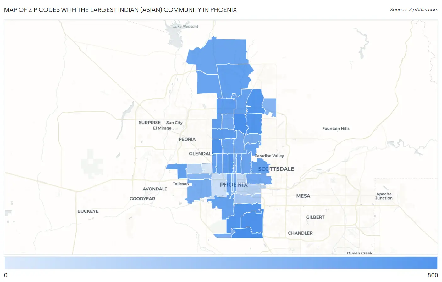 Zip Codes with the Largest Indian (Asian) Community in Phoenix Map