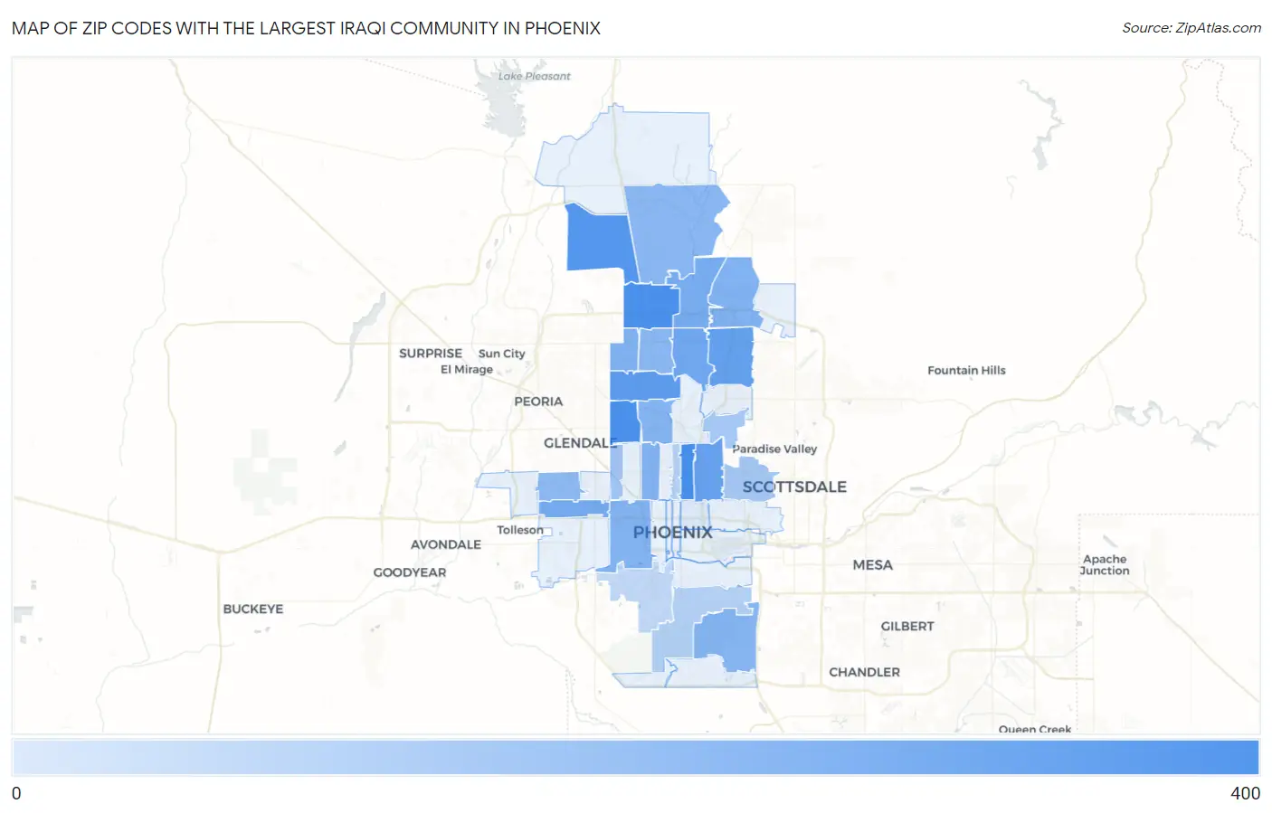 Zip Codes with the Largest Iraqi Community in Phoenix Map