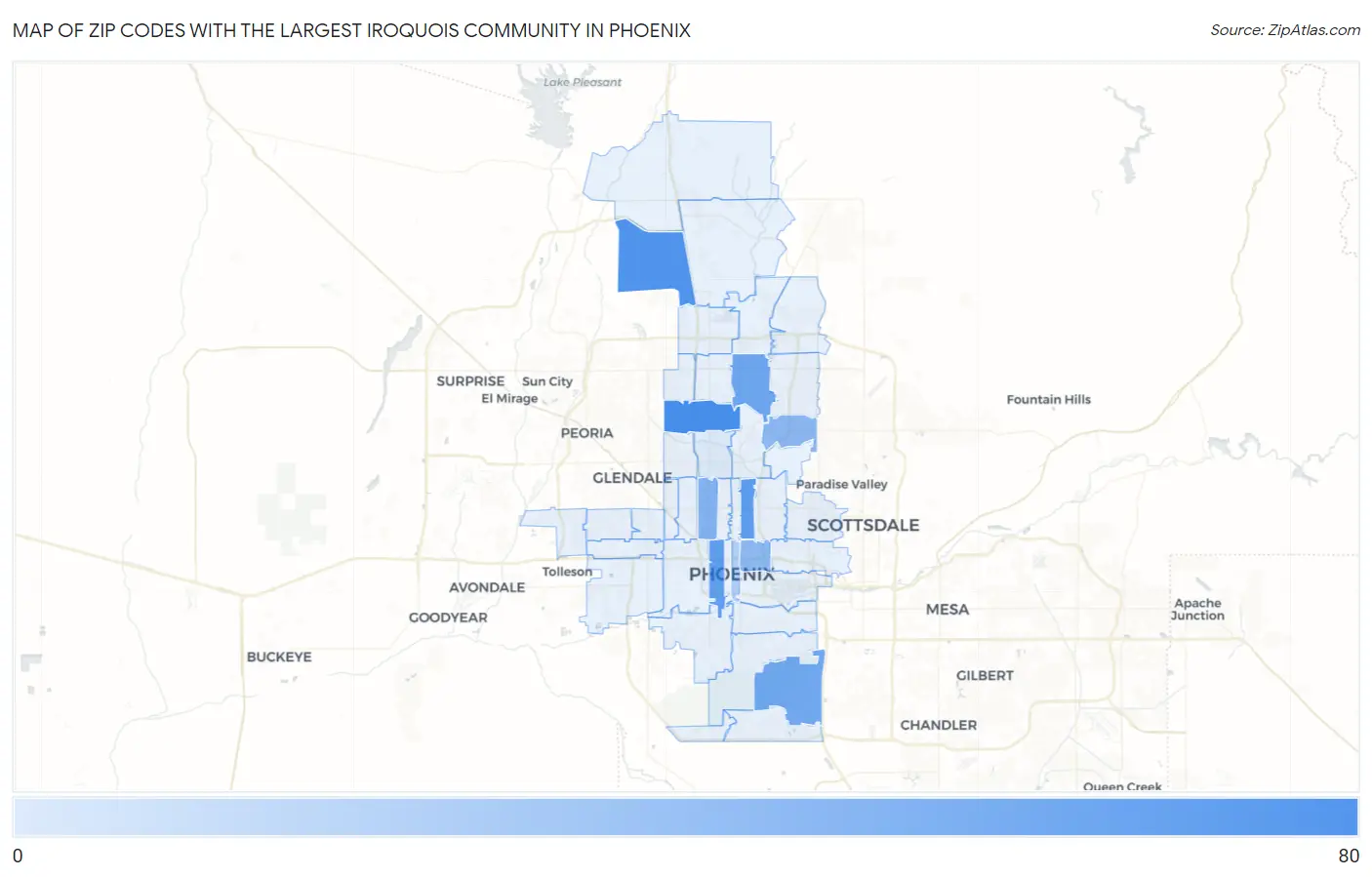 Zip Codes with the Largest Iroquois Community in Phoenix Map