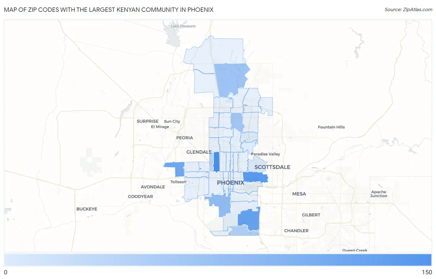 Zip Codes with the Largest Kenyan Community in Phoenix Map