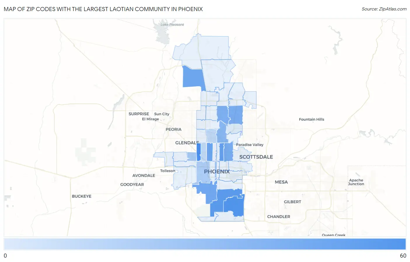 Zip Codes with the Largest Laotian Community in Phoenix Map