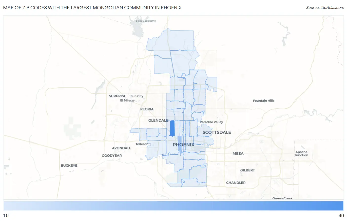 Zip Codes with the Largest Mongolian Community in Phoenix Map