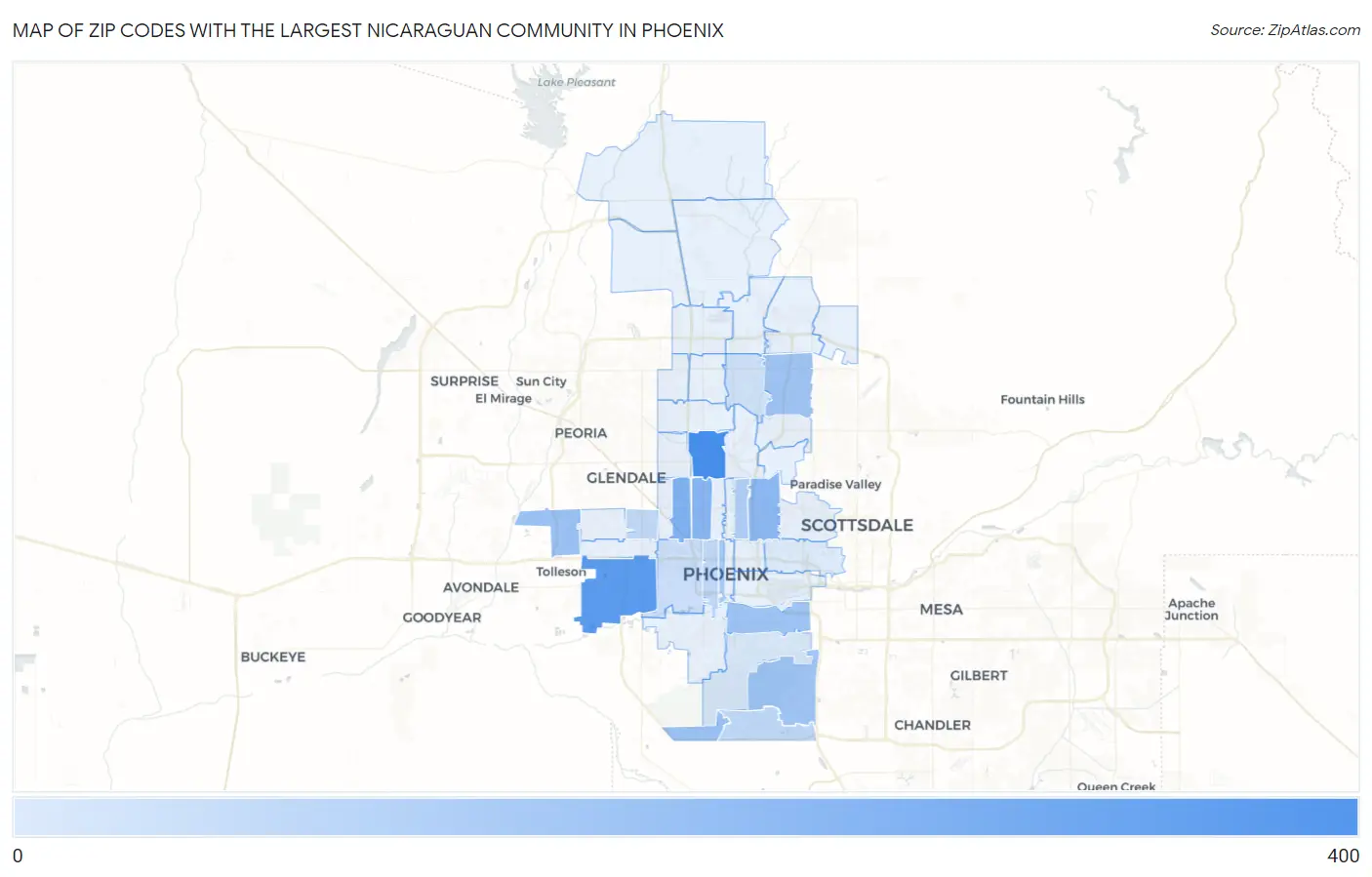 Zip Codes with the Largest Nicaraguan Community in Phoenix Map