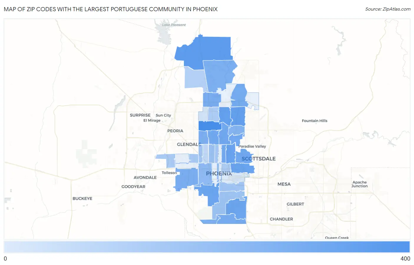 Zip Codes with the Largest Portuguese Community in Phoenix Map