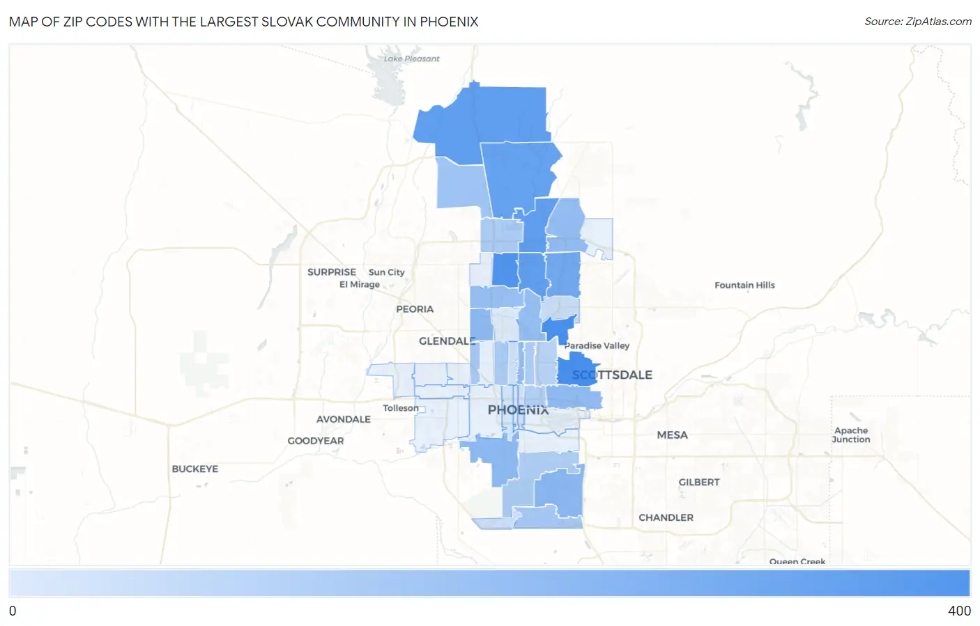 Zip Codes with the Largest Slovak Community in Phoenix Map