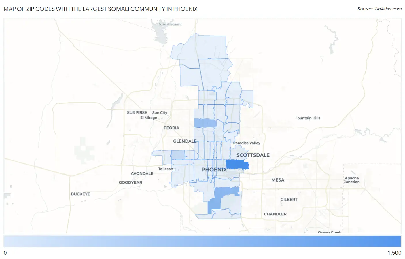 Zip Codes with the Largest Somali Community in Phoenix Map