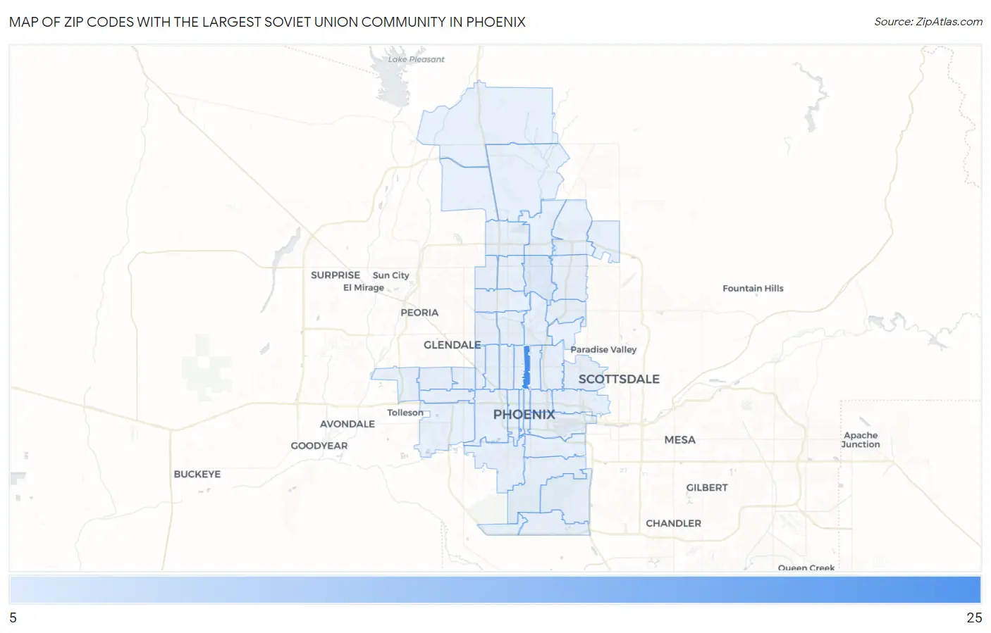 Zip Codes with the Largest Soviet Union Community in Phoenix Map