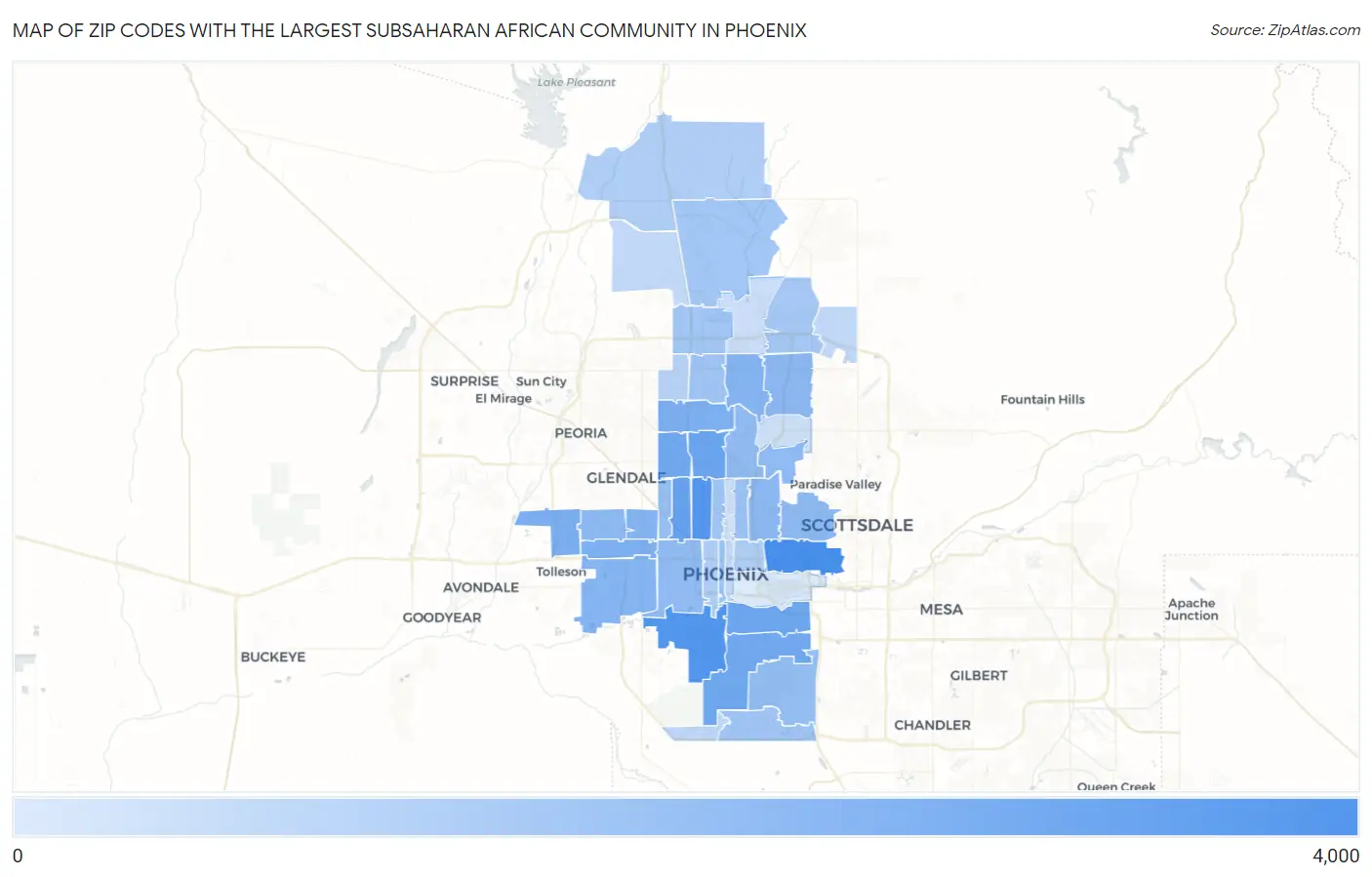 Zip Codes with the Largest Subsaharan African Community in Phoenix Map