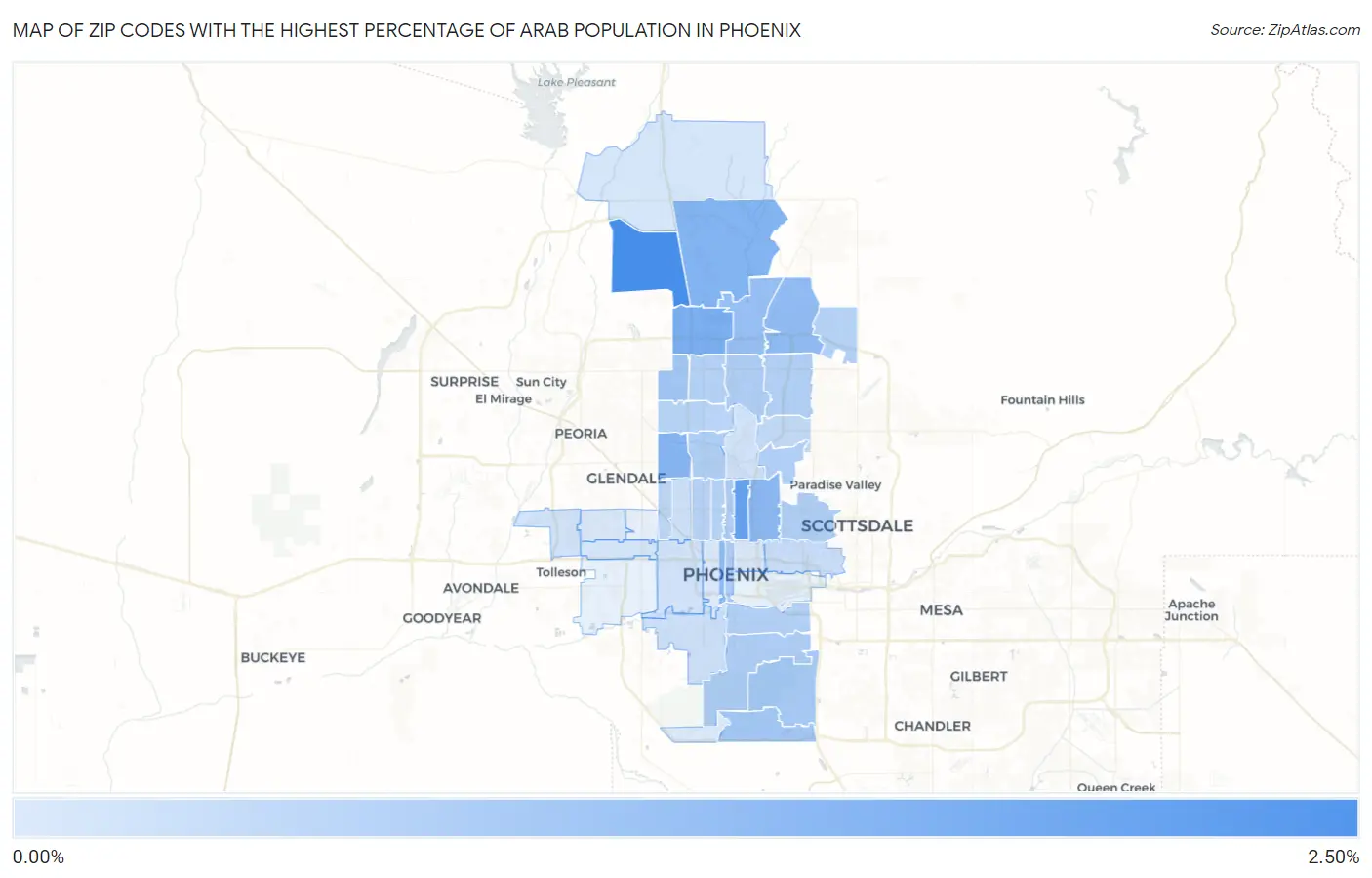 Zip Codes with the Highest Percentage of Arab Population in Phoenix Map