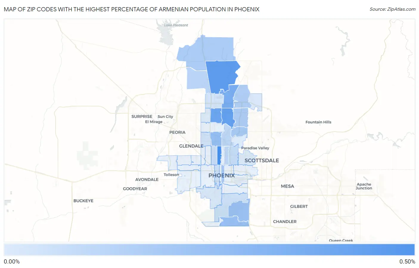 Zip Codes with the Highest Percentage of Armenian Population in Phoenix Map