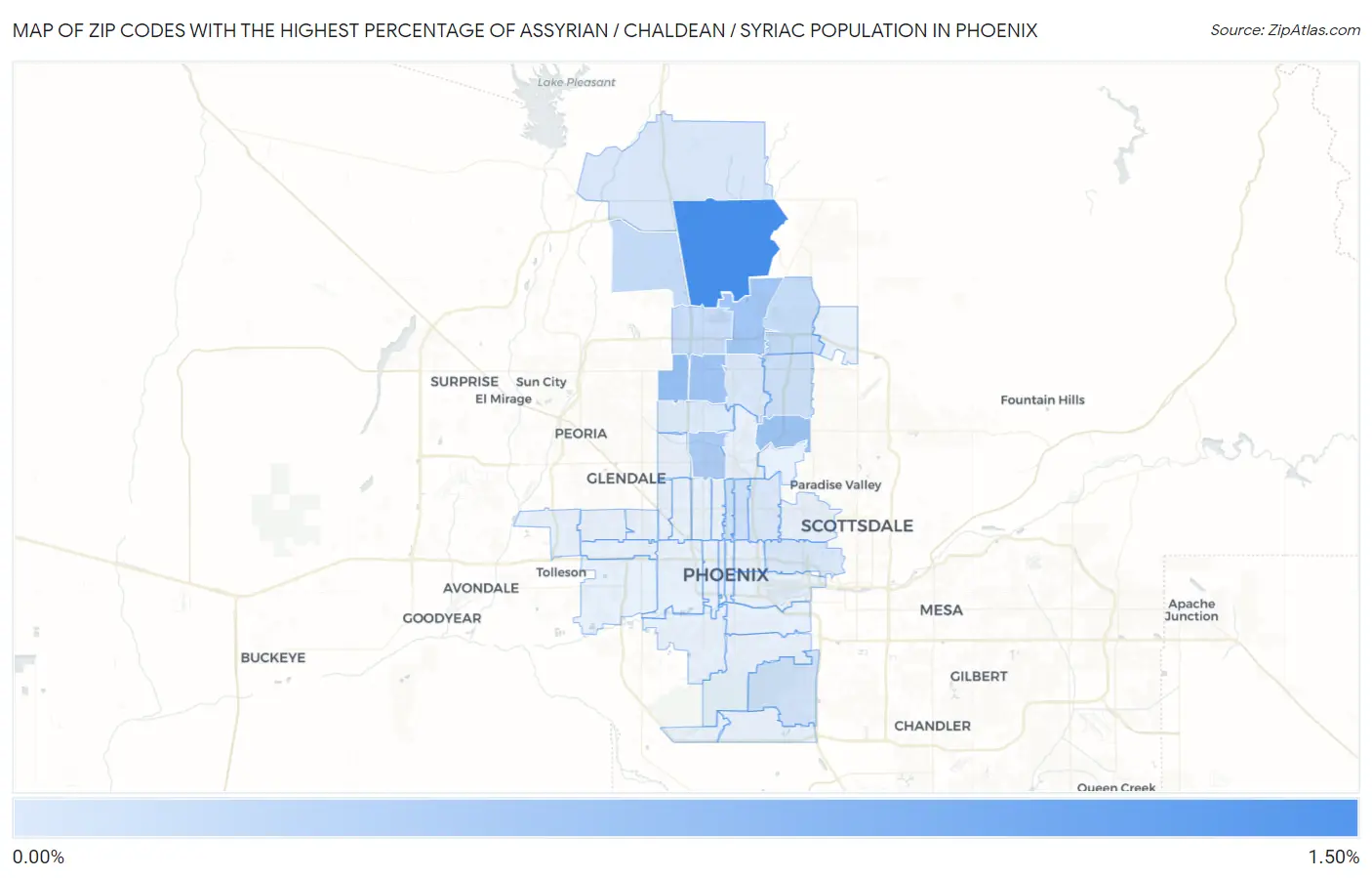 Zip Codes with the Highest Percentage of Assyrian / Chaldean / Syriac Population in Phoenix Map