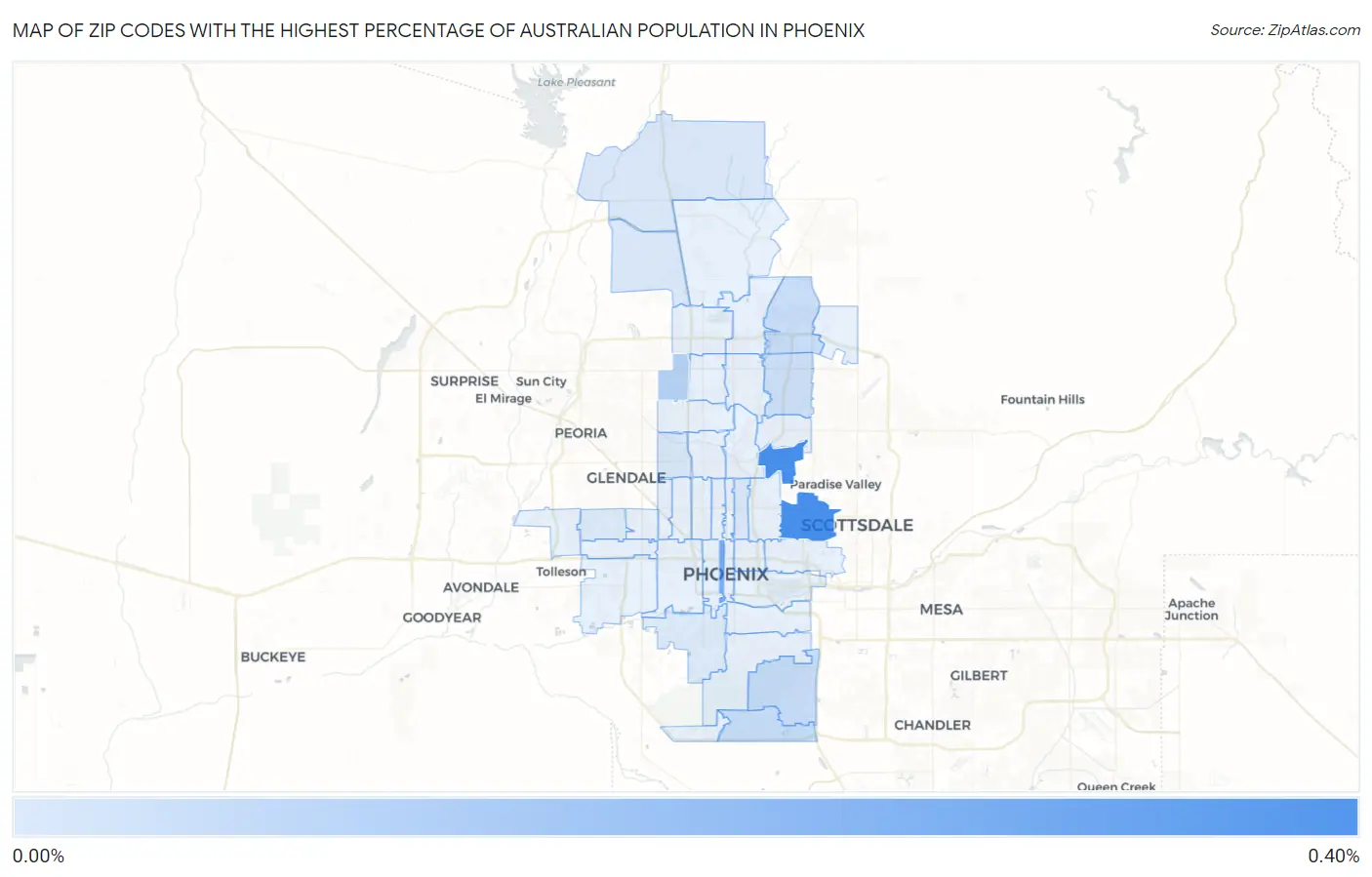 Zip Codes with the Highest Percentage of Australian Population in Phoenix Map