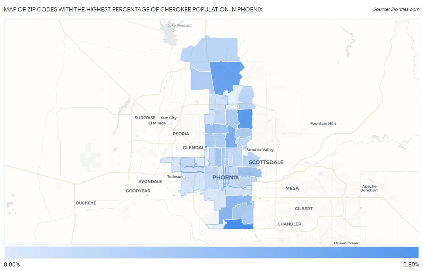 Zip Codes with the Highest Percentage of Cherokee Population in Phoenix Map