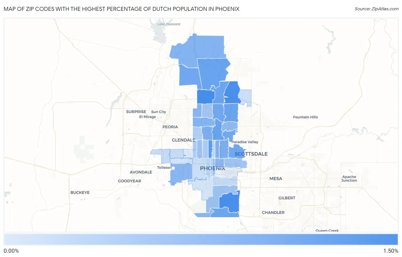 Zip Codes with the Highest Percentage of Dutch Population in Phoenix Map