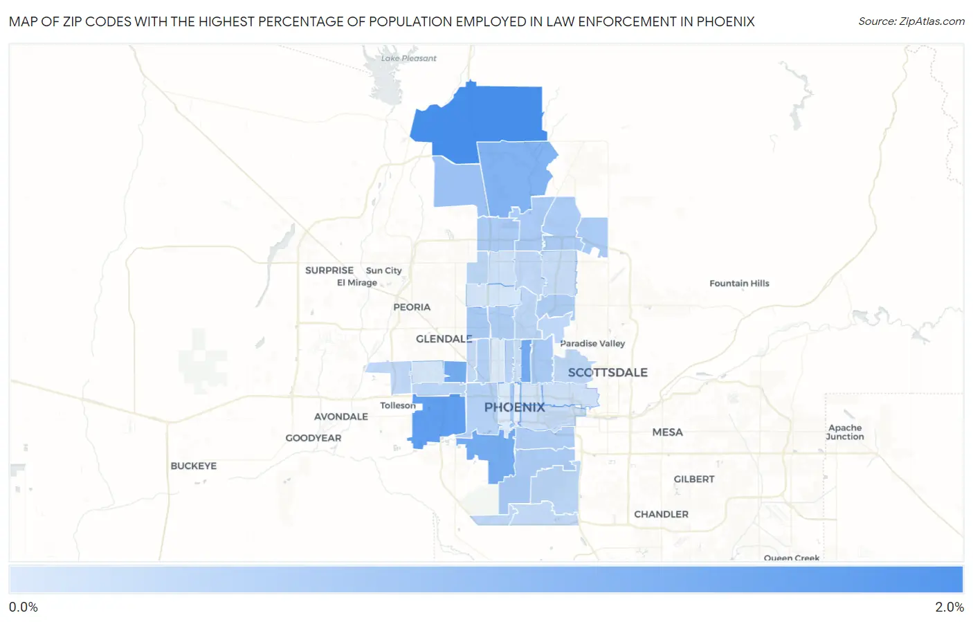 Zip Codes with the Highest Percentage of Population Employed in Law Enforcement in Phoenix Map