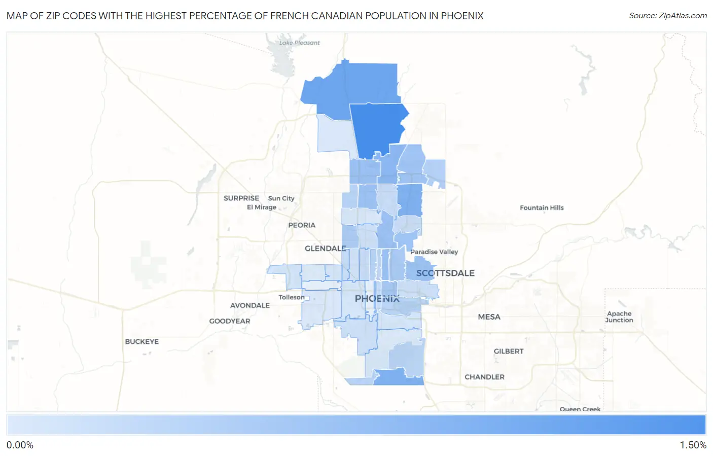 Zip Codes with the Highest Percentage of French Canadian Population in Phoenix Map