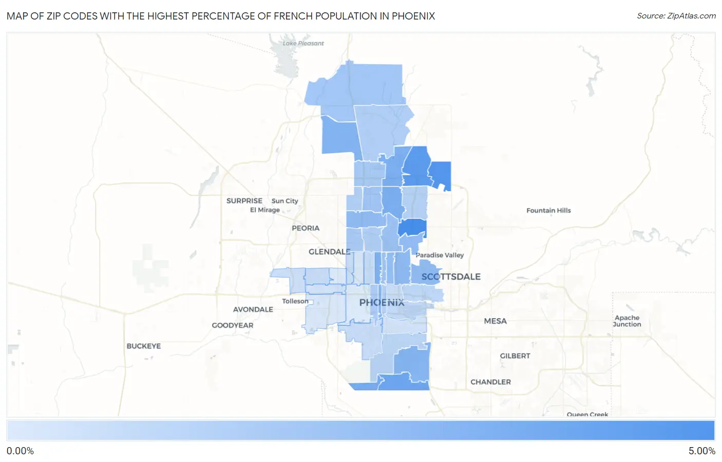 Zip Codes with the Highest Percentage of French Population in Phoenix Map
