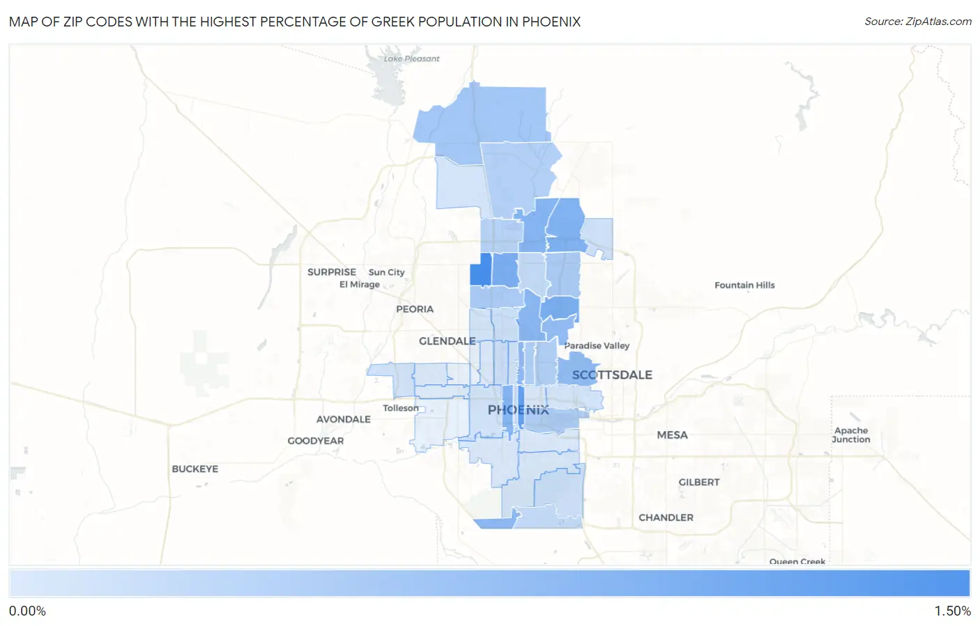 Zip Codes with the Highest Percentage of Greek Population in Phoenix Map