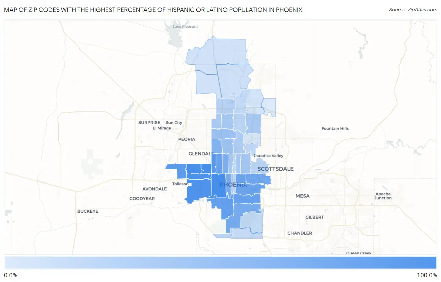 Zip Codes with the Highest Percentage of Hispanic or Latino Population in Phoenix Map