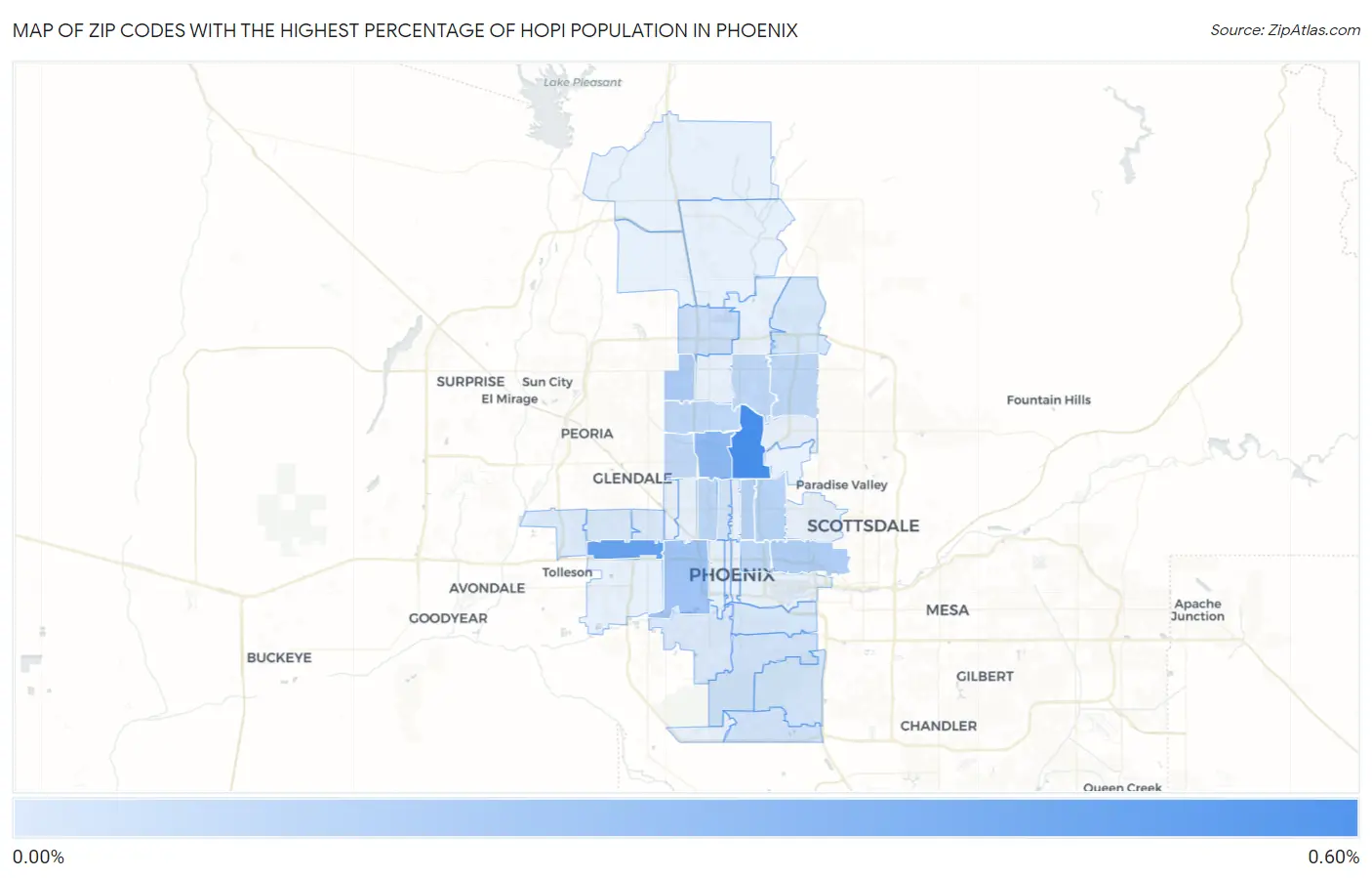 Zip Codes with the Highest Percentage of Hopi Population in Phoenix Map
