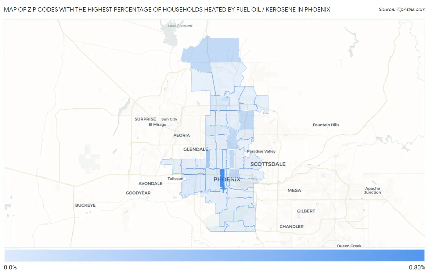 Zip Codes with the Highest Percentage of Households Heated by Fuel Oil / Kerosene in Phoenix Map