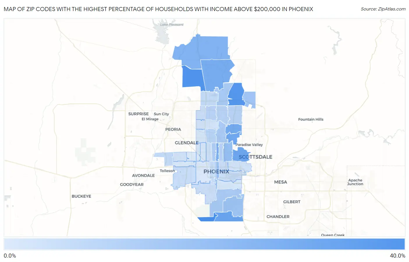 Zip Codes with the Highest Percentage of Households with Income Above $200,000 in Phoenix Map