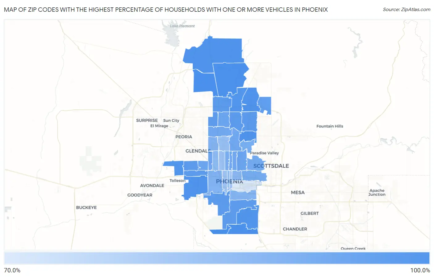 Zip Codes with the Highest Percentage of Households With One or more Vehicles in Phoenix Map