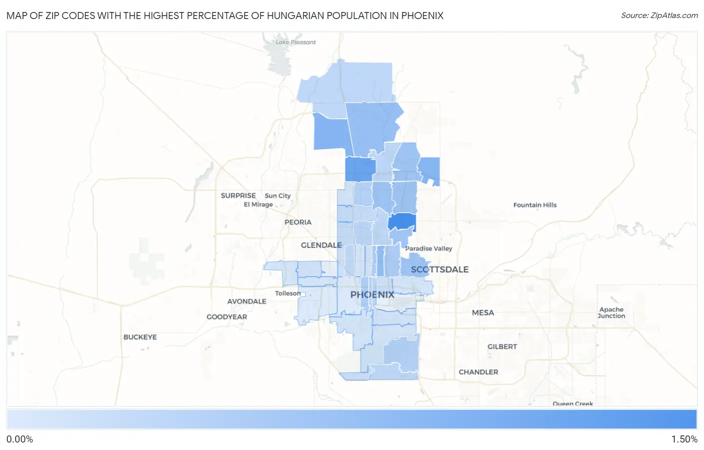 Zip Codes with the Highest Percentage of Hungarian Population in Phoenix Map