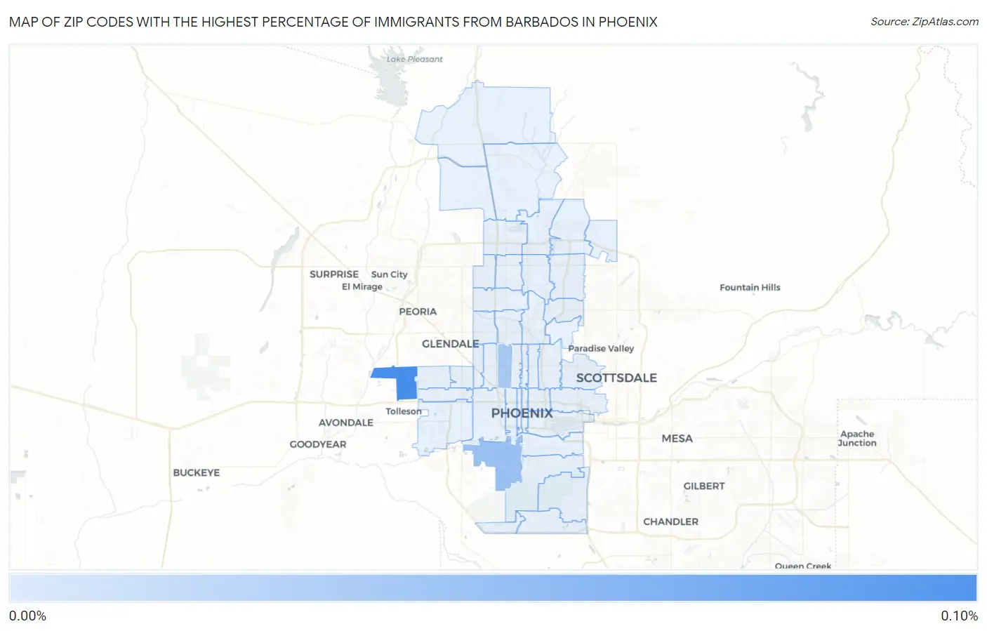 Zip Codes with the Highest Percentage of Immigrants from Barbados in Phoenix Map