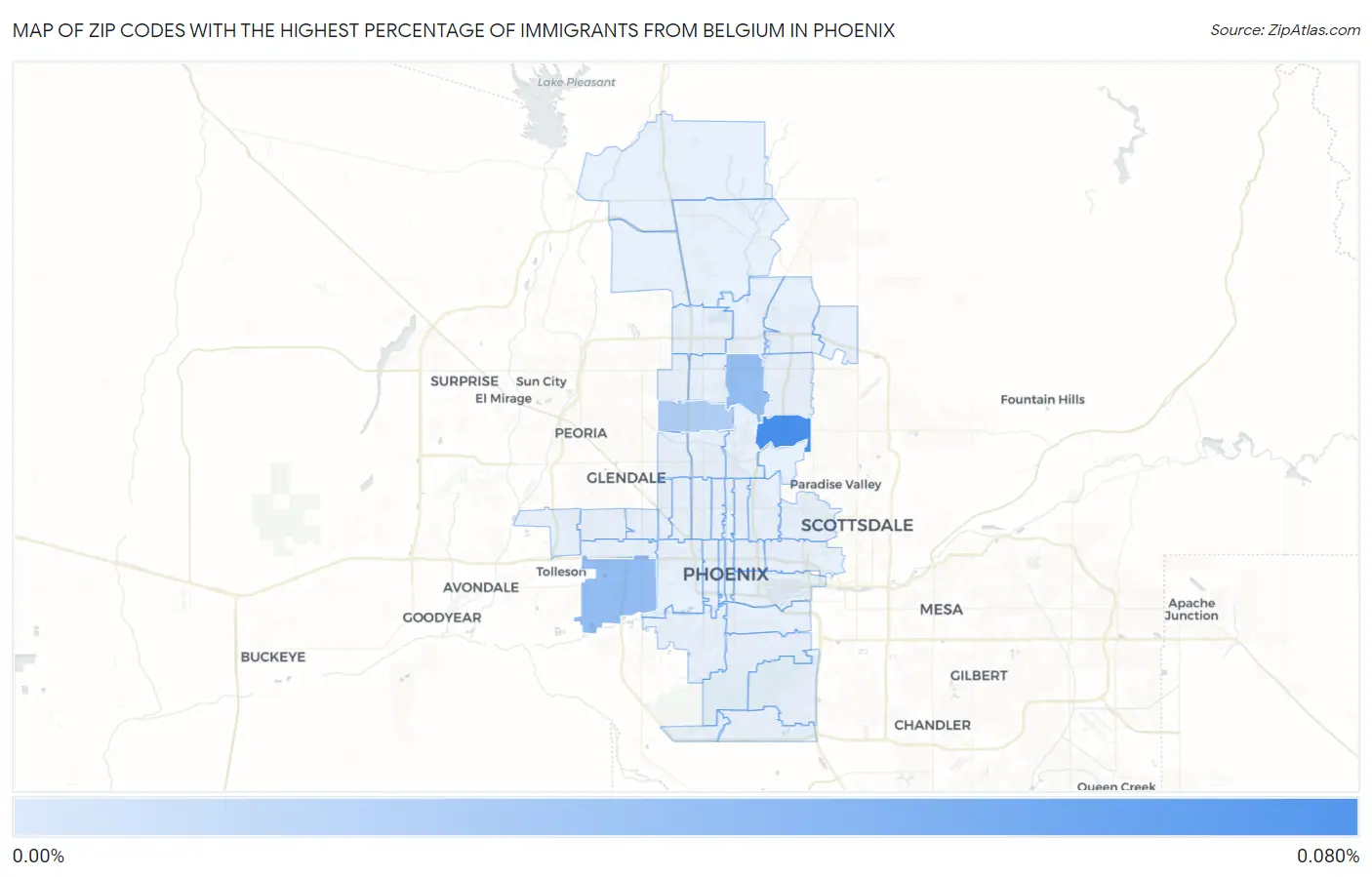 Zip Codes with the Highest Percentage of Immigrants from Belgium in Phoenix Map