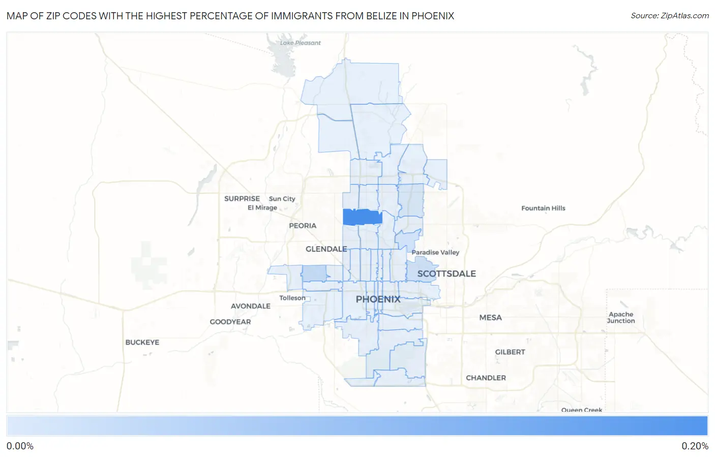 Zip Codes with the Highest Percentage of Immigrants from Belize in Phoenix Map