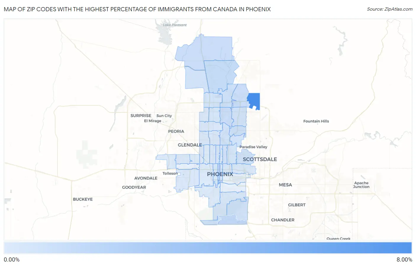 Zip Codes with the Highest Percentage of Immigrants from Canada in Phoenix Map