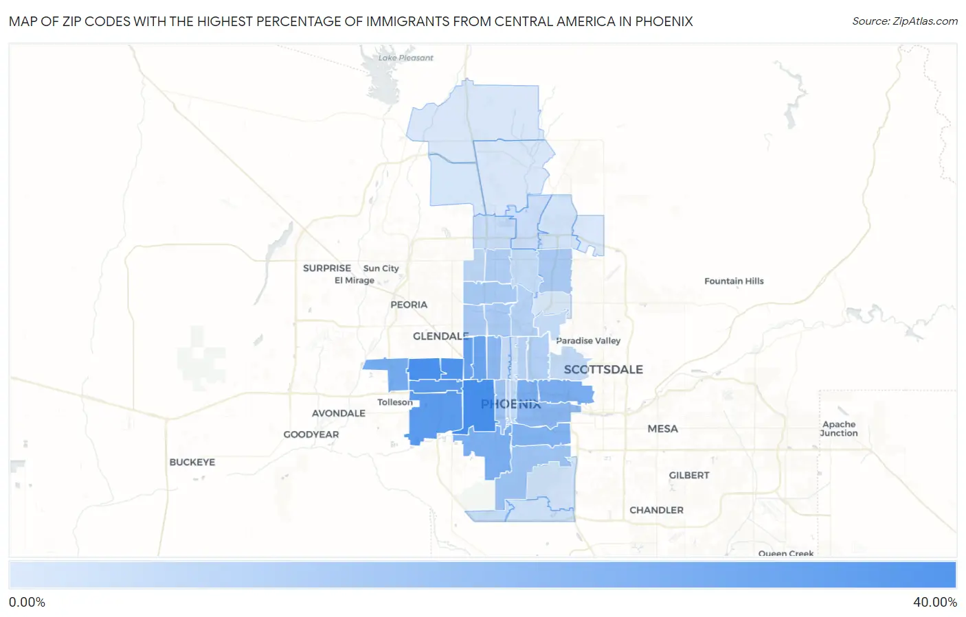 Zip Codes with the Highest Percentage of Immigrants from Central America in Phoenix Map