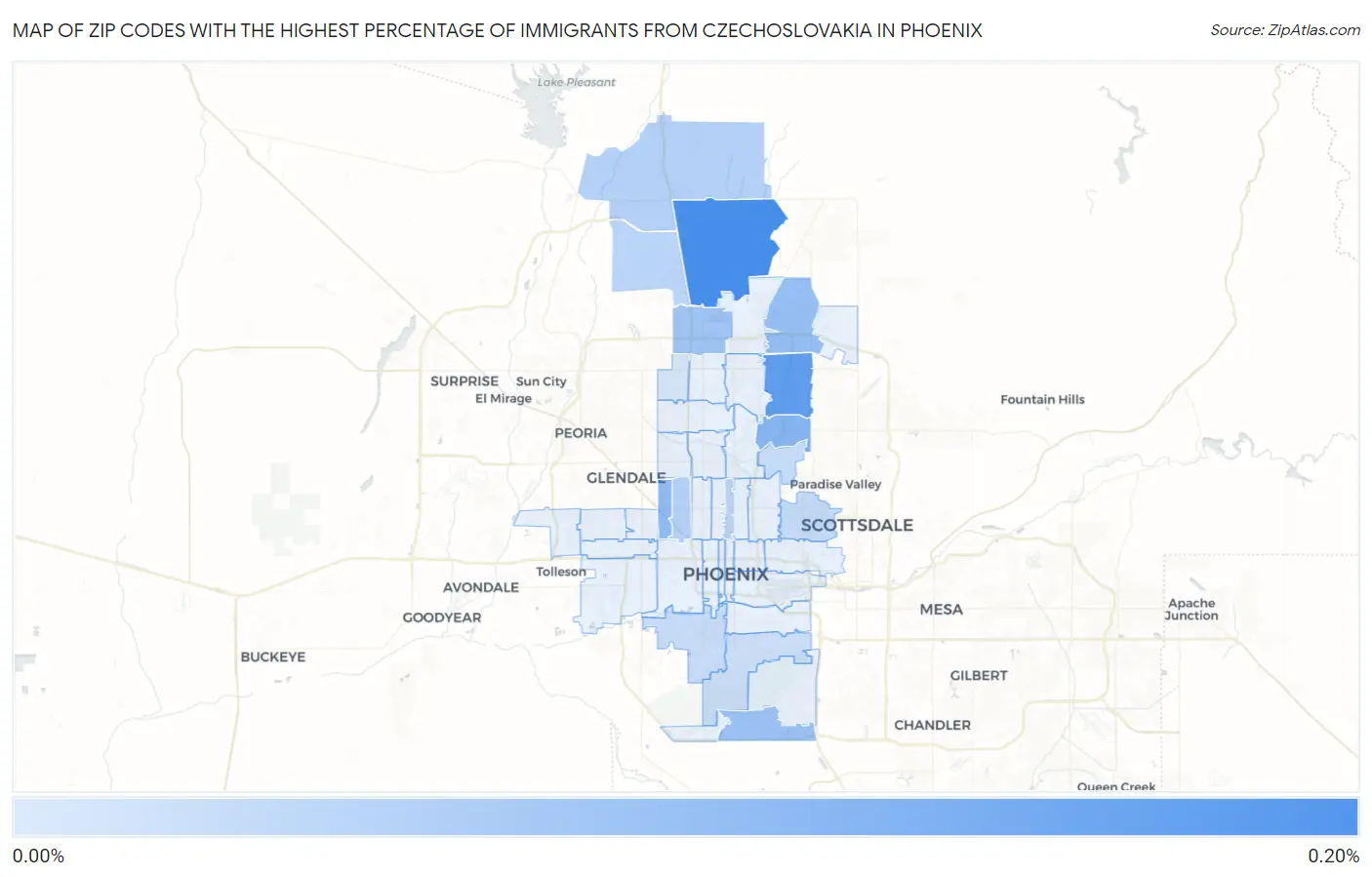 Zip Codes with the Highest Percentage of Immigrants from Czechoslovakia in Phoenix Map