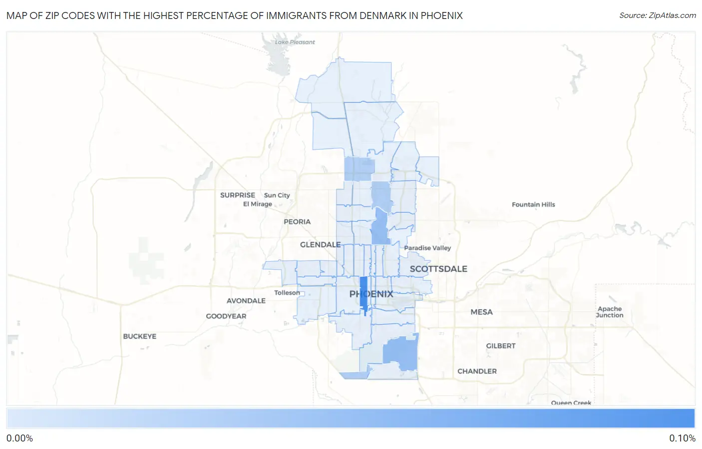 Zip Codes with the Highest Percentage of Immigrants from Denmark in Phoenix Map
